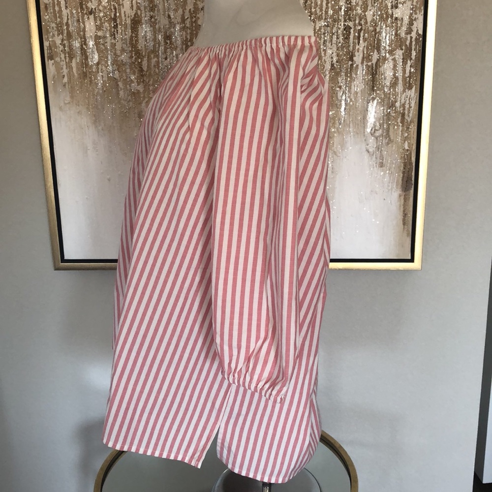LOFT OFF SHOULDER PINK AND WHITE STRIPE SHORT SLEEVE TOP - Picture 4 of 8